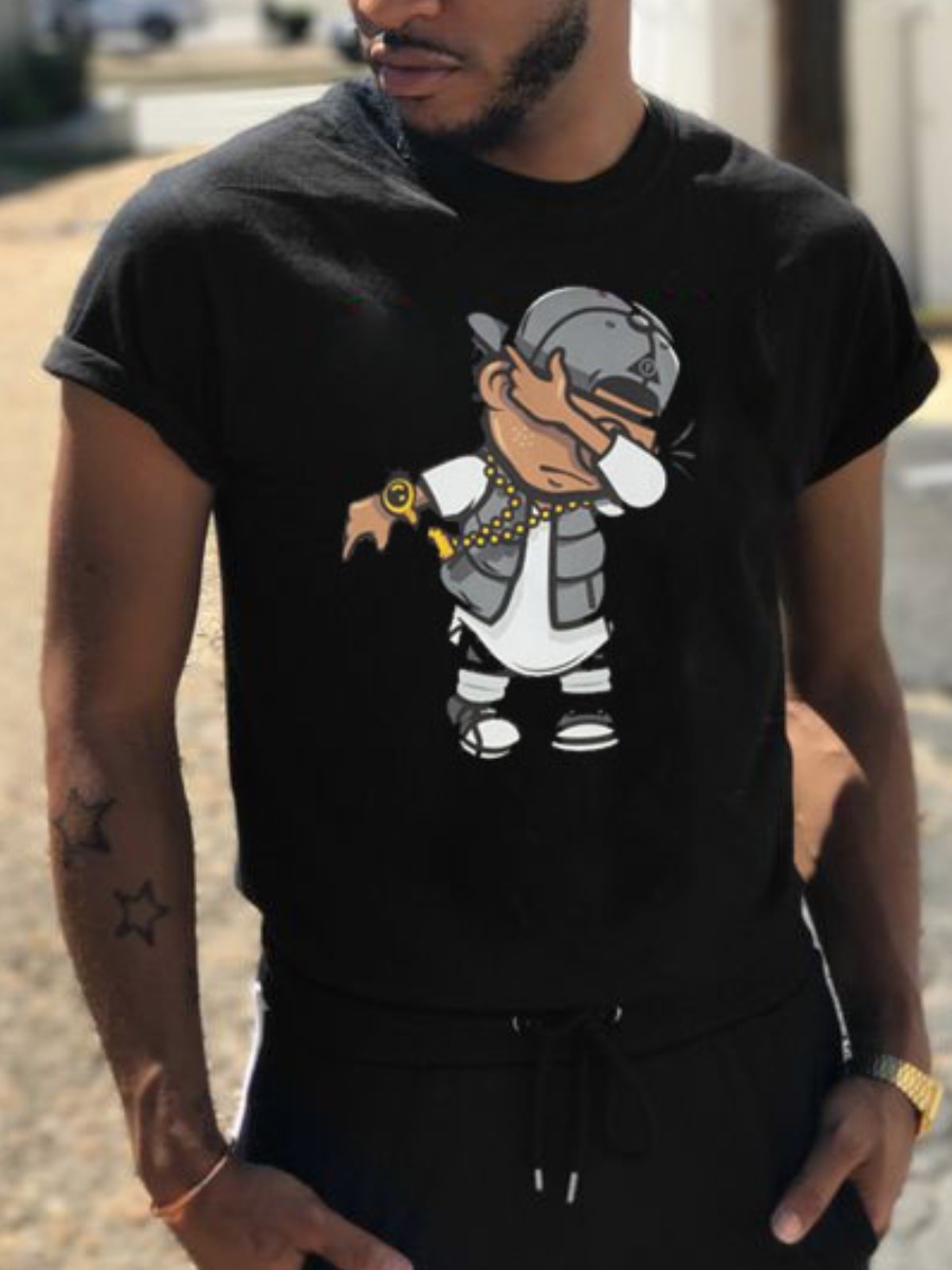 Round Neck Cartoon Print T-Shirt