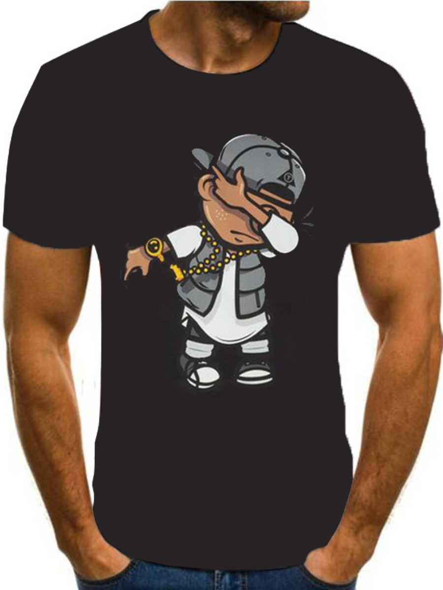 Round Neck Cartoon Print T-Shirt - Image 2