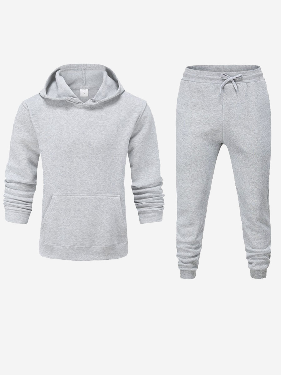 Grey Casual Hooded Tracksuit Set - Image 2