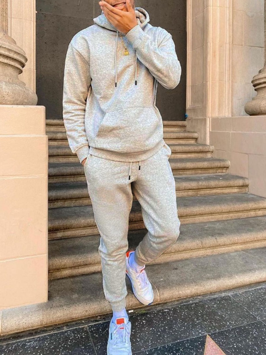 Grey Casual Hooded Tracksuit Set
