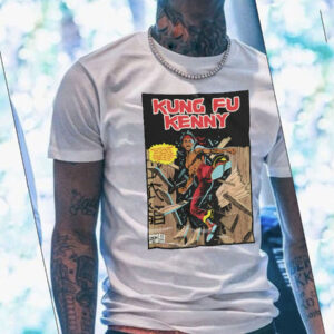 White Kung Fu Kenny Cartoon Print T-Shirt