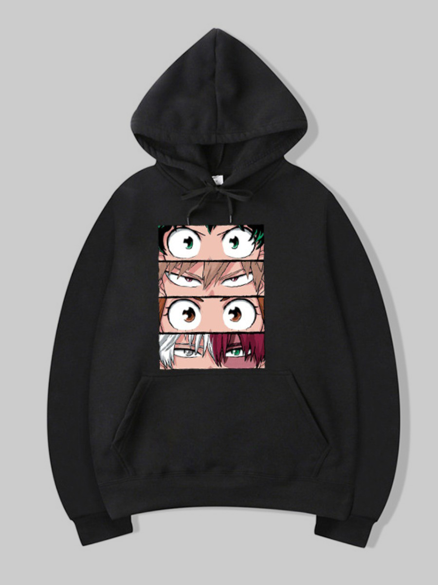 Black Anime Print Hoodie - Image 2