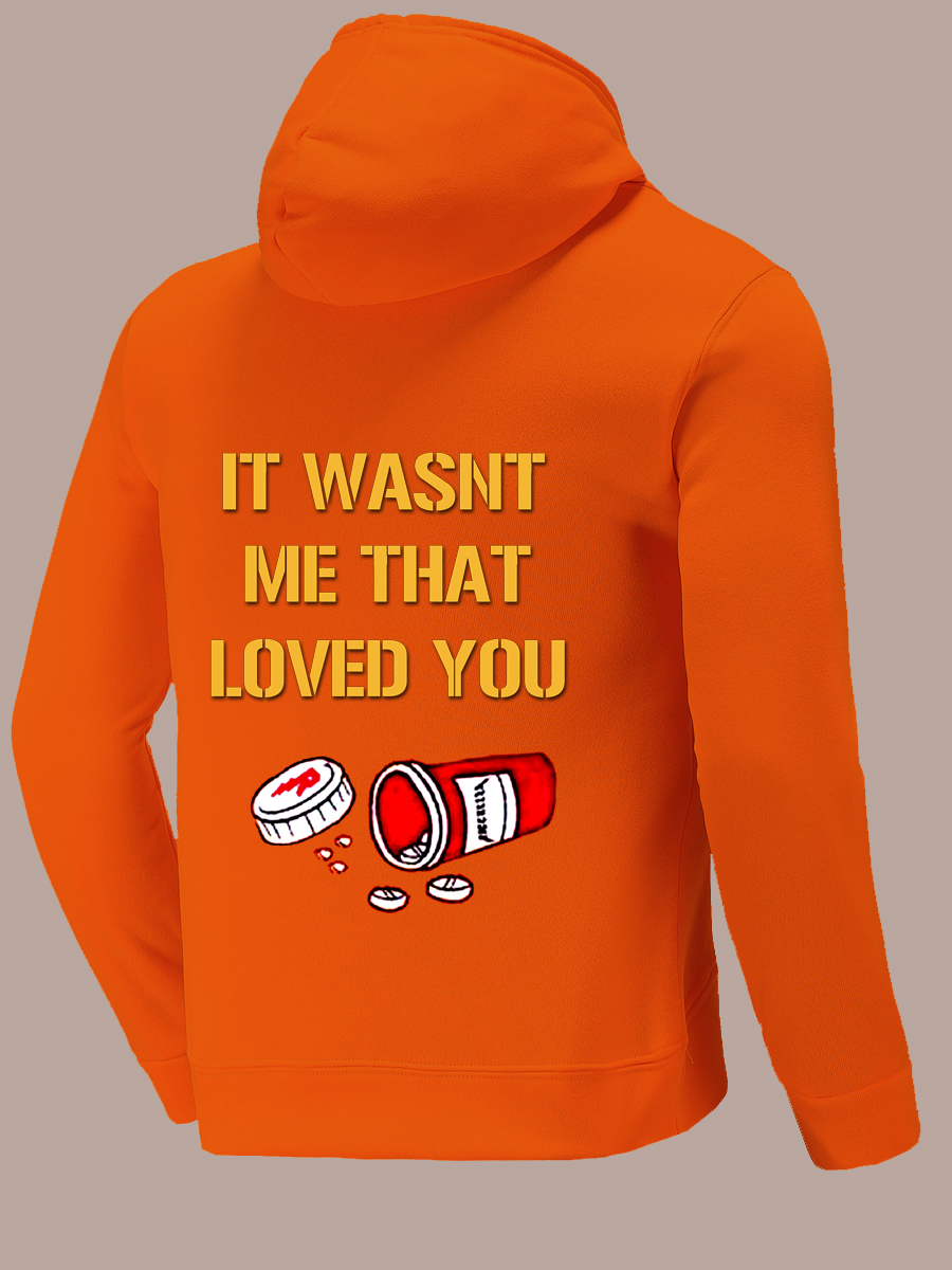 Orange Letter Print Kangaroo Pocket Hoodie - Image 3