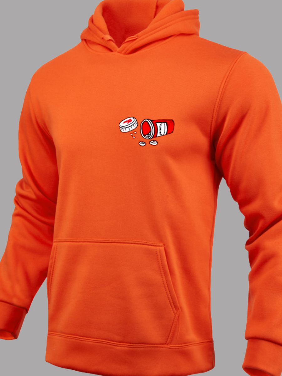 Orange Letter Print Kangaroo Pocket Hoodie - Image 2