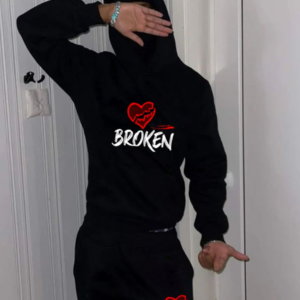 Black 'Broken Hearted' Tracksuit Set