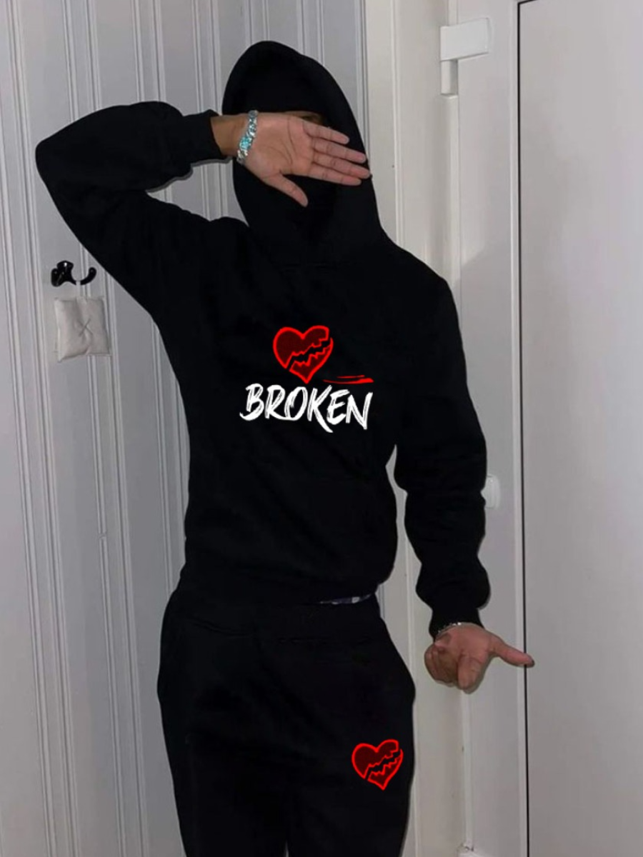 Black 'Broken Hearted' Tracksuit Set