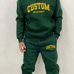 Green Letter Print Hooded Tracksuit Set