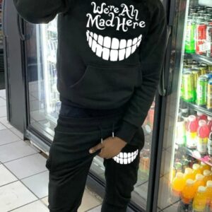 Black Hatter Print Design Hooded Tracksuit Set