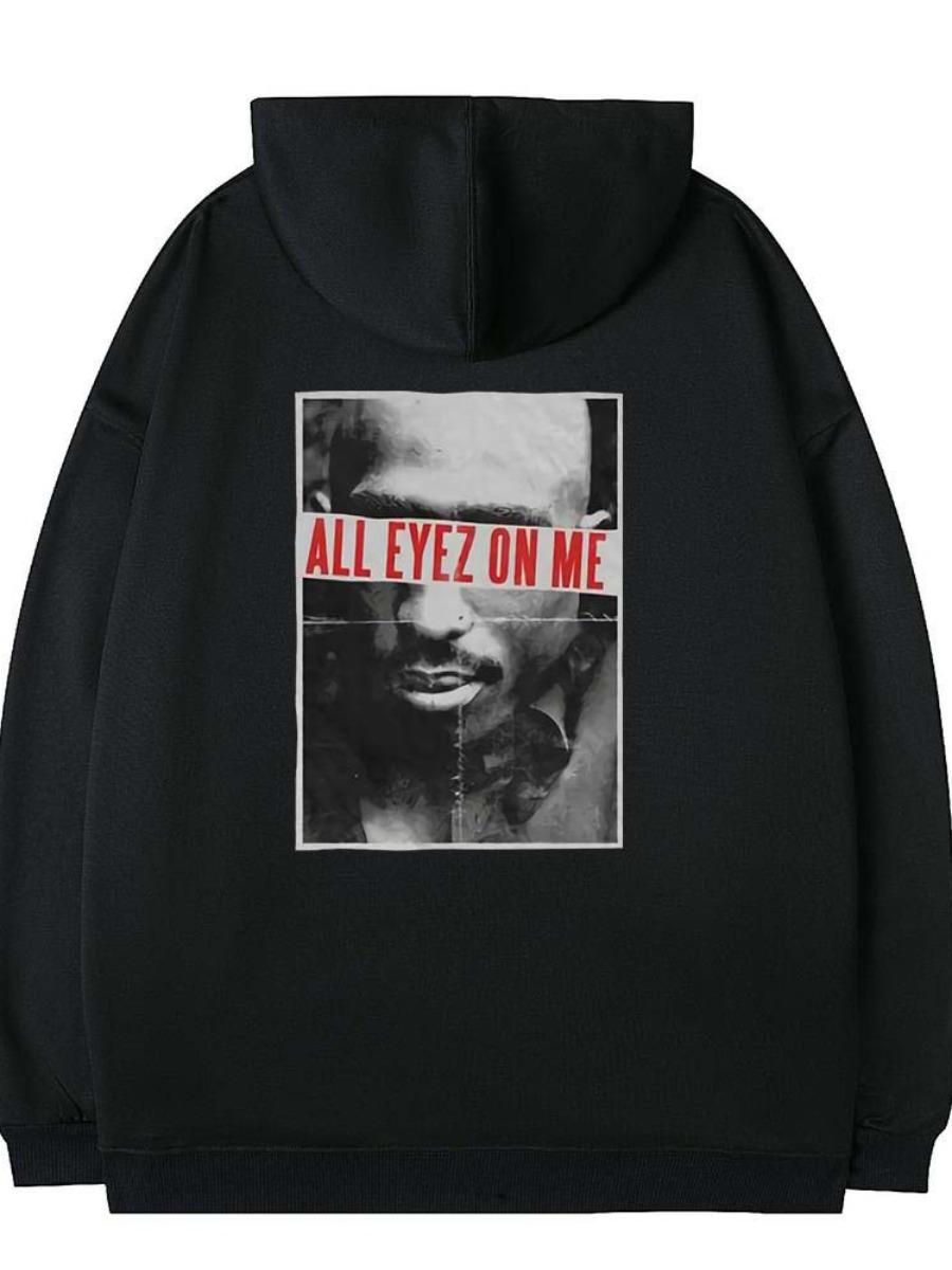 Black Back Print 'All Eyez' Kangaroo Pocket Hoodie - Image 3