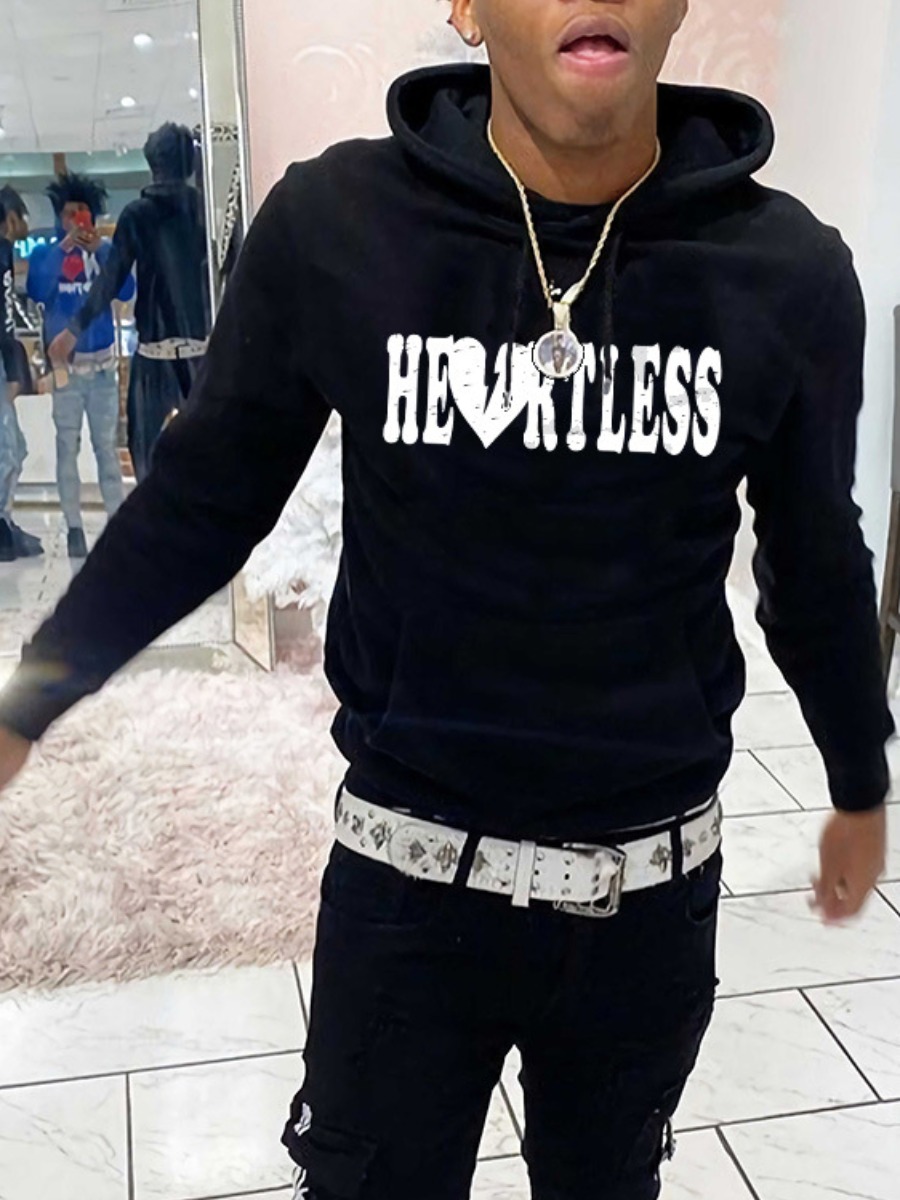 Black Heartless Print Hoodie