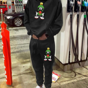 Black Cartoon Print Tracksuit Set