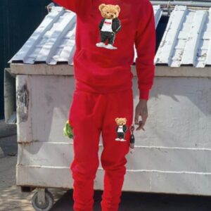 Red Love Yourself Bear Hooded Tracksuit