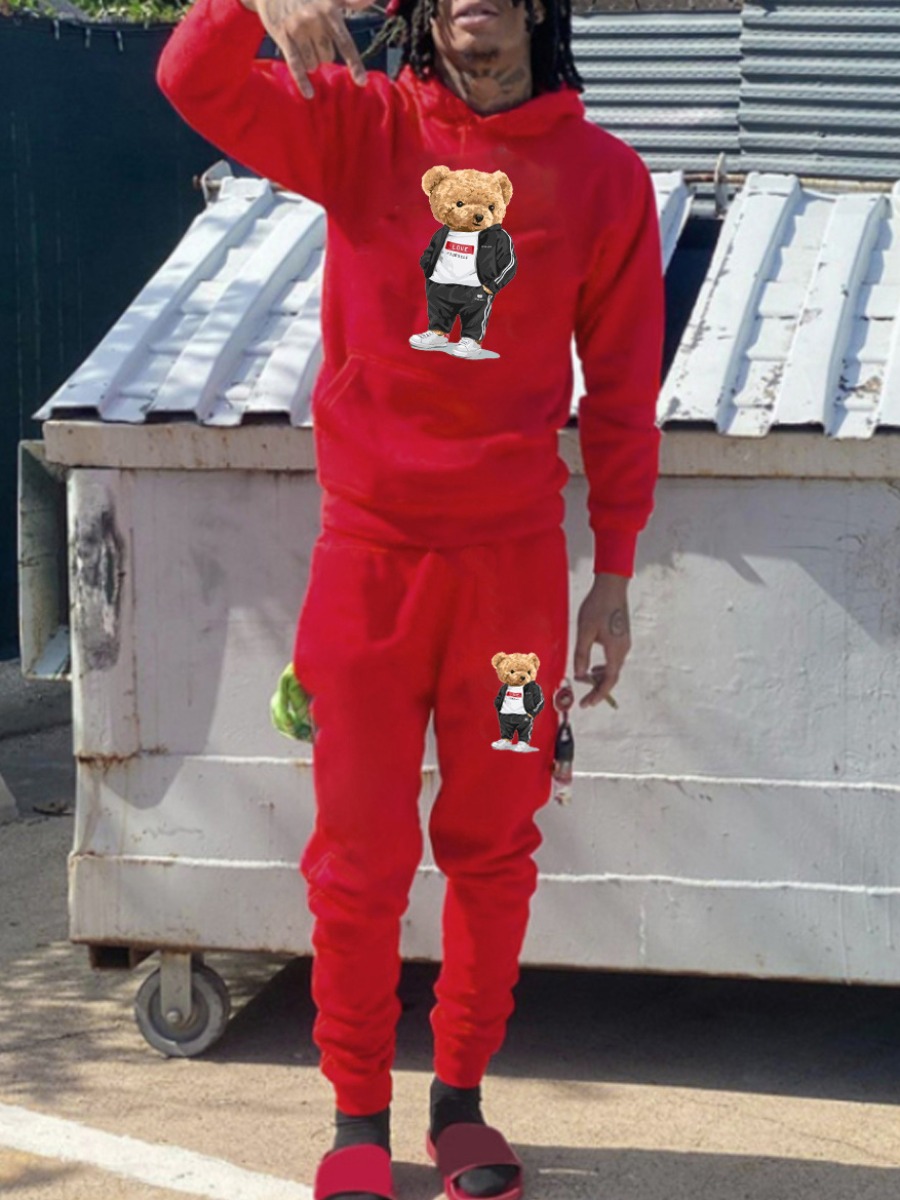 Red Love Yourself Bear Hooded Tracksuit