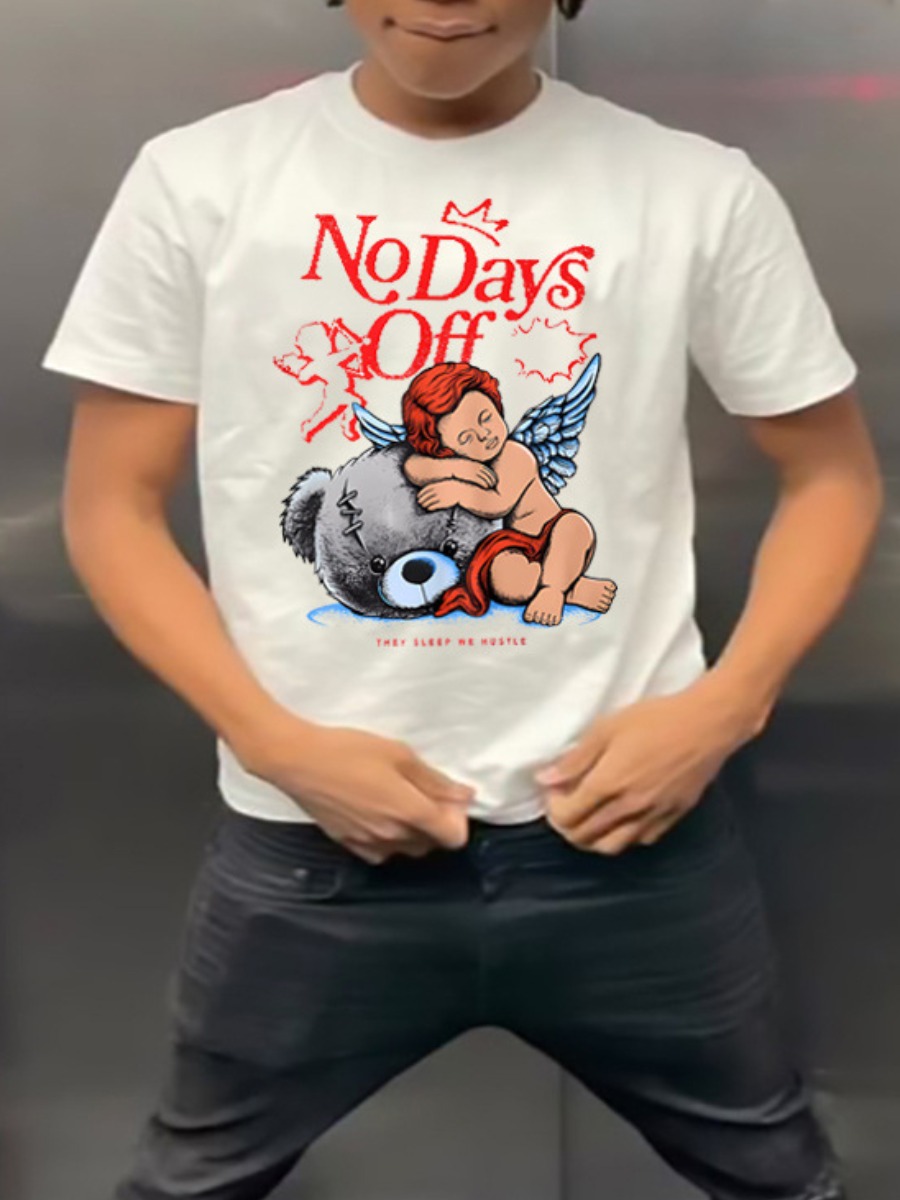 White No Days Off Bear & Angel T-Shirt