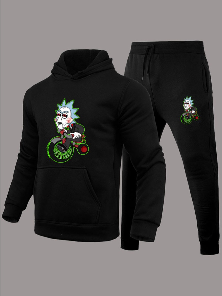 Black Cartoon Print Tracksuit Set - Image 2