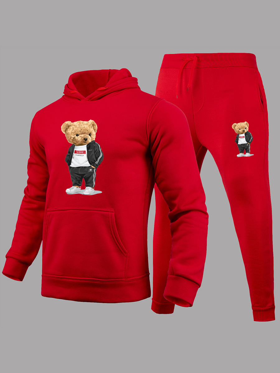 Red Love Yourself Bear Hooded Tracksuit - Image 2